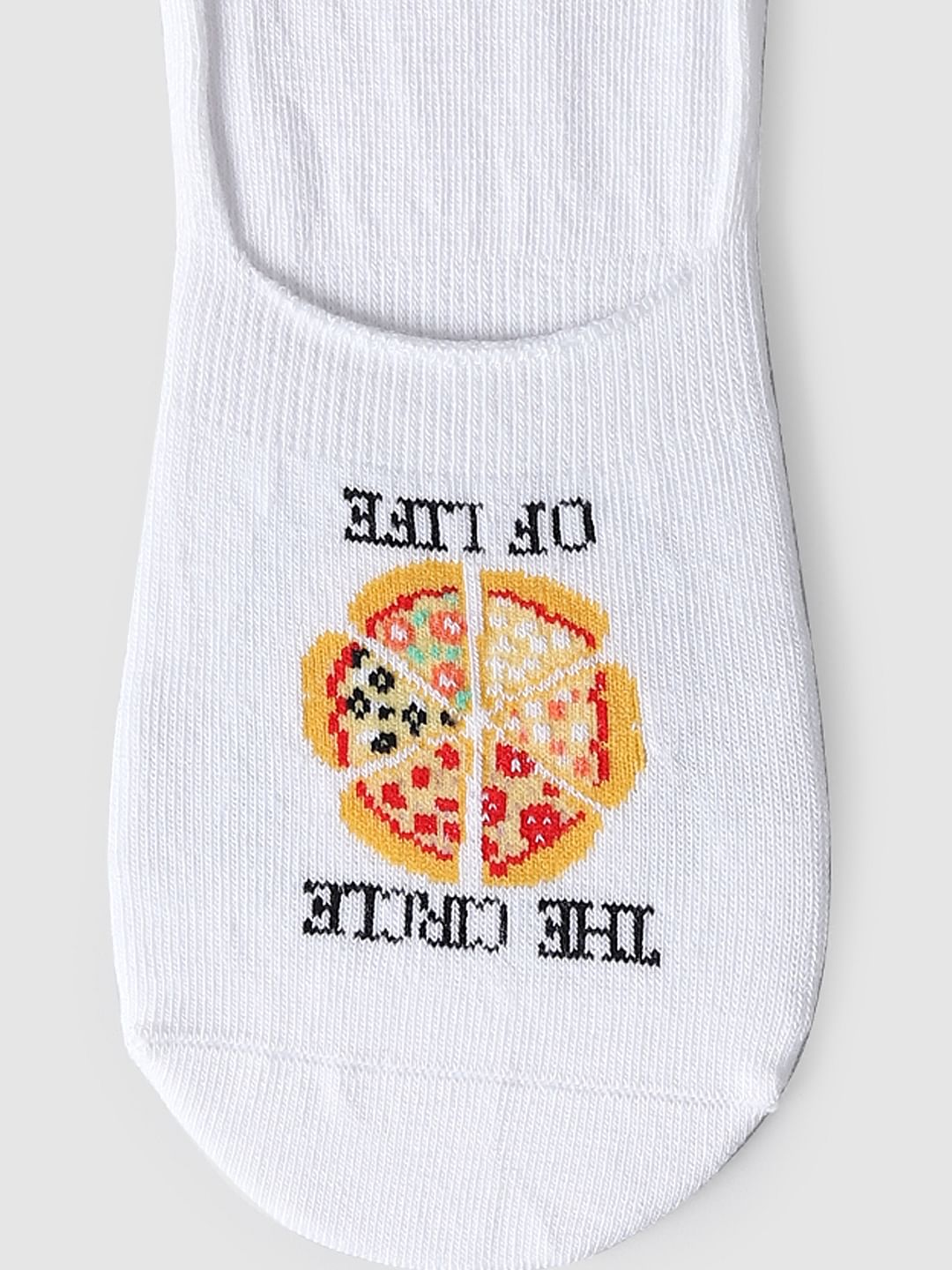 Pack Of 2 Pizza Print No Show Socks - Black & White