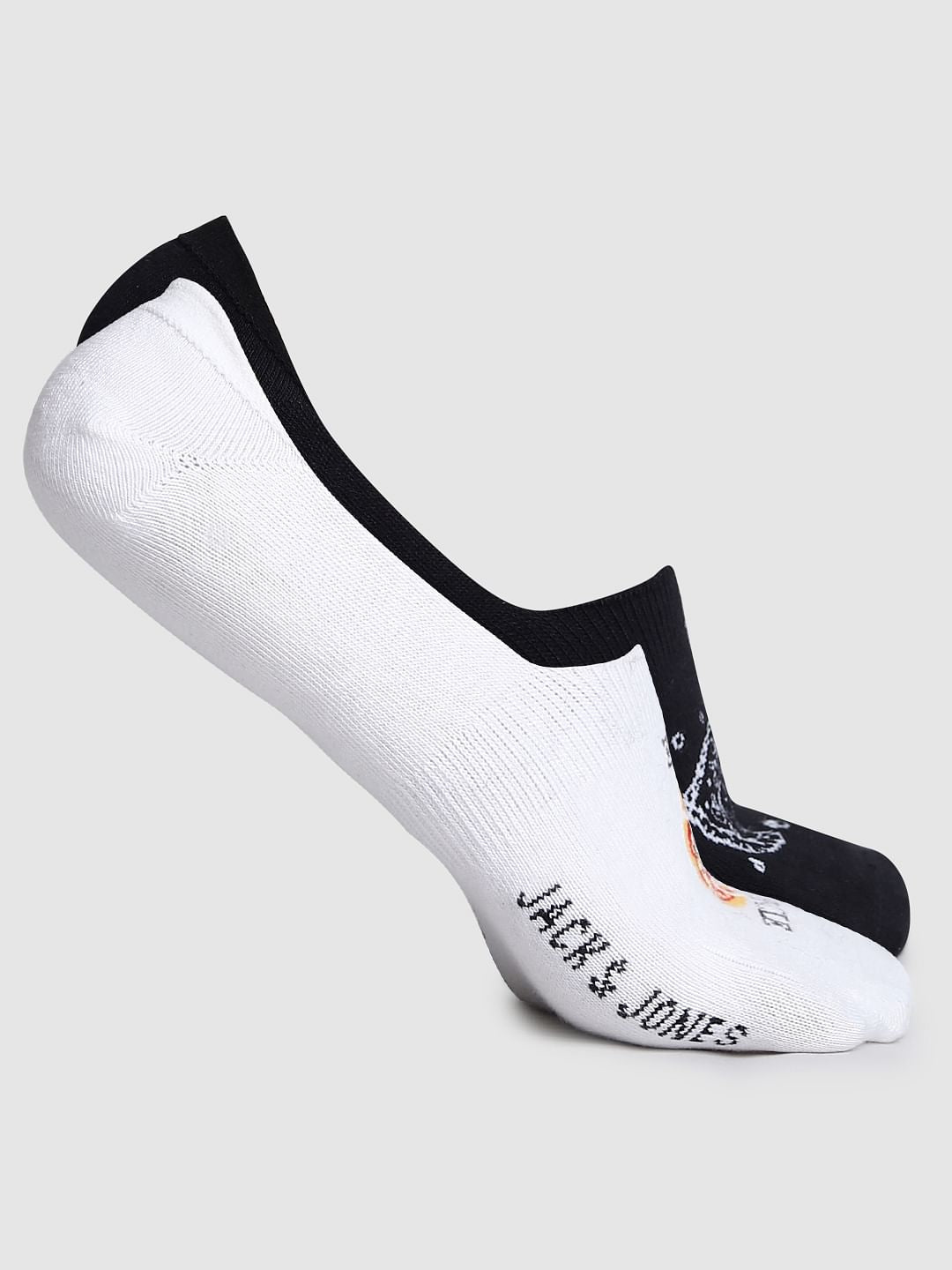 Pack Of 2 Pizza Print No Show Socks - Black & White