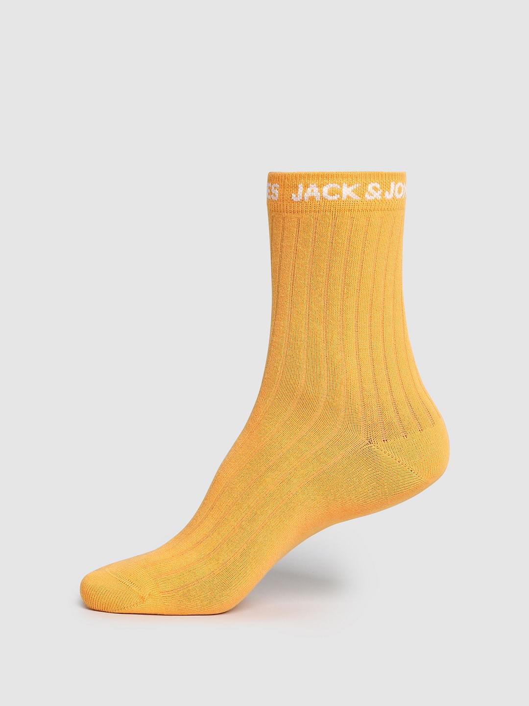 Orange Ribbed Mid-Length Socks