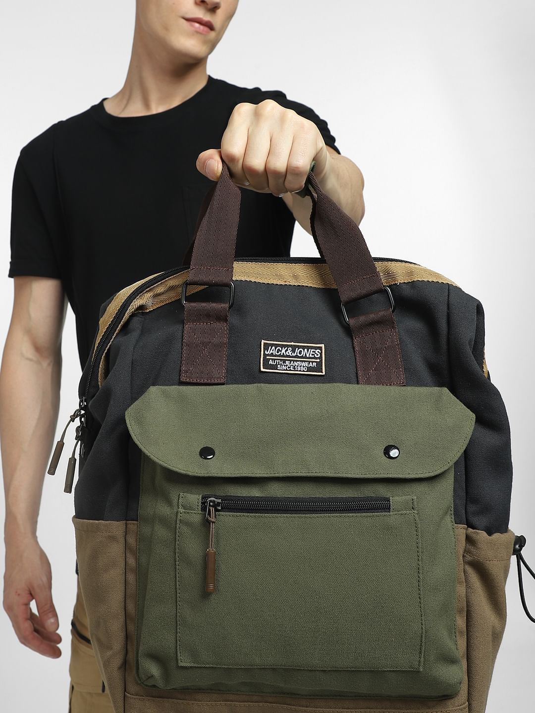 Brown Colourblocked Backpack