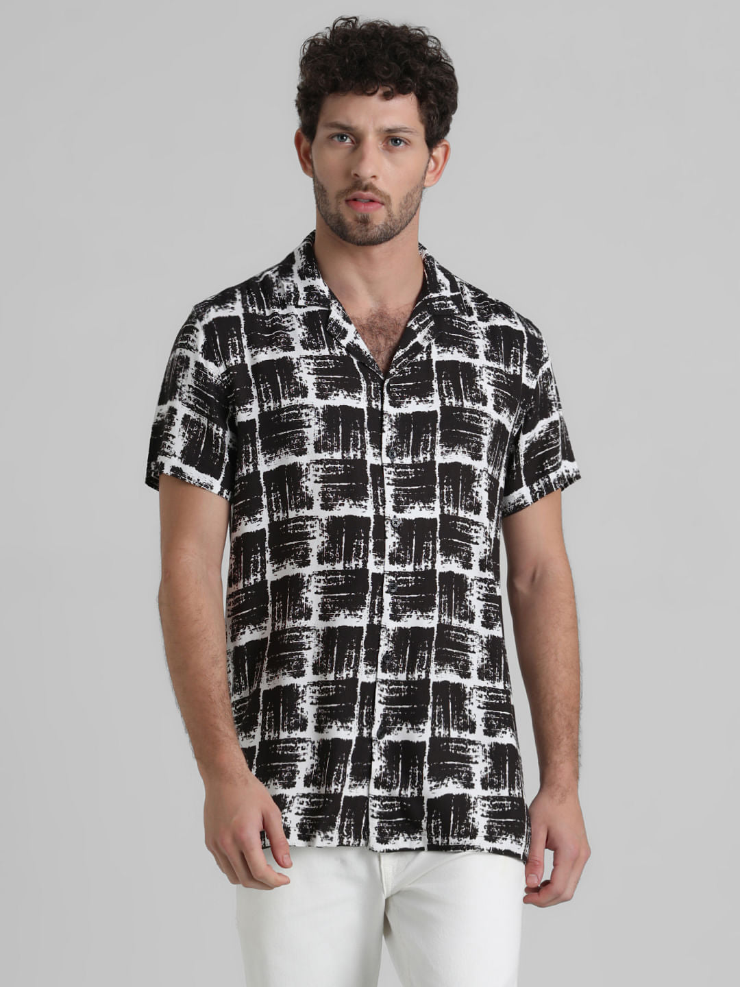 Black Abstract Print Casual Shirt
