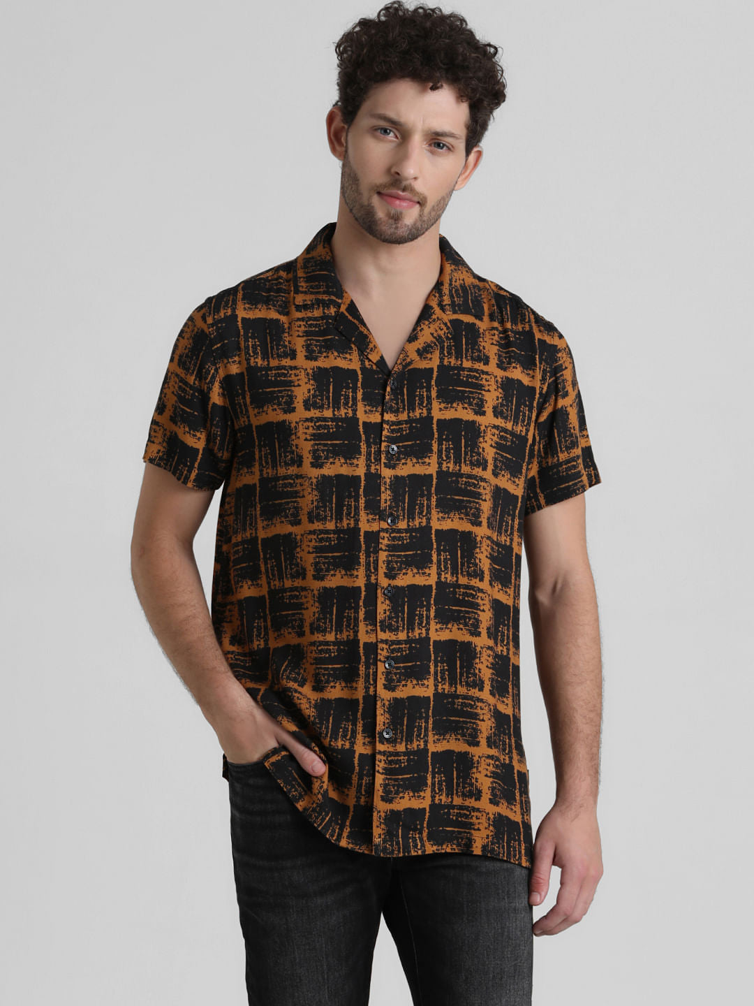 Brown Abstract Print Casual Shirt