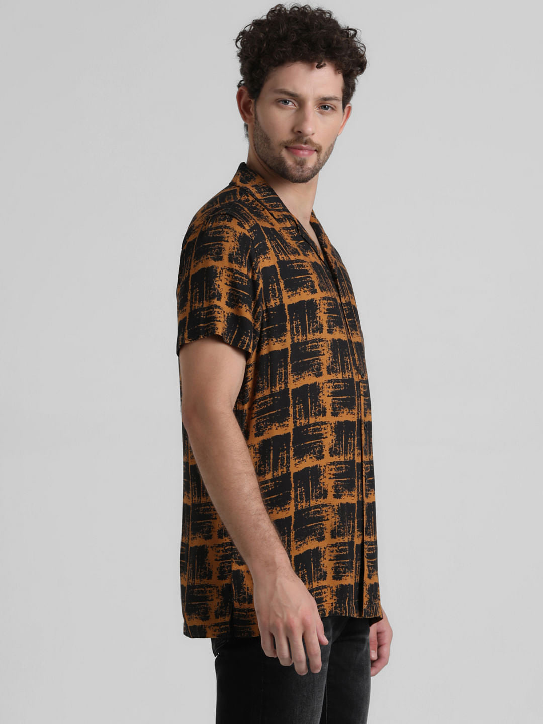 Brown Abstract Print Casual Shirt