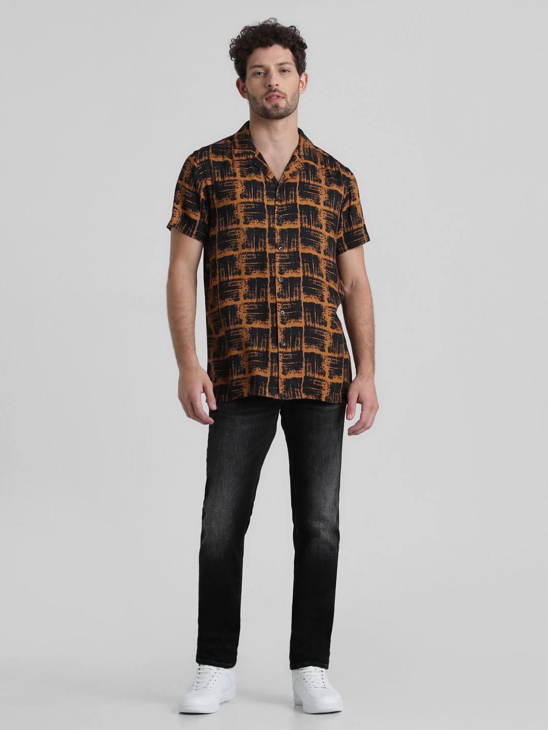 Brown Abstract Print Casual Shirt