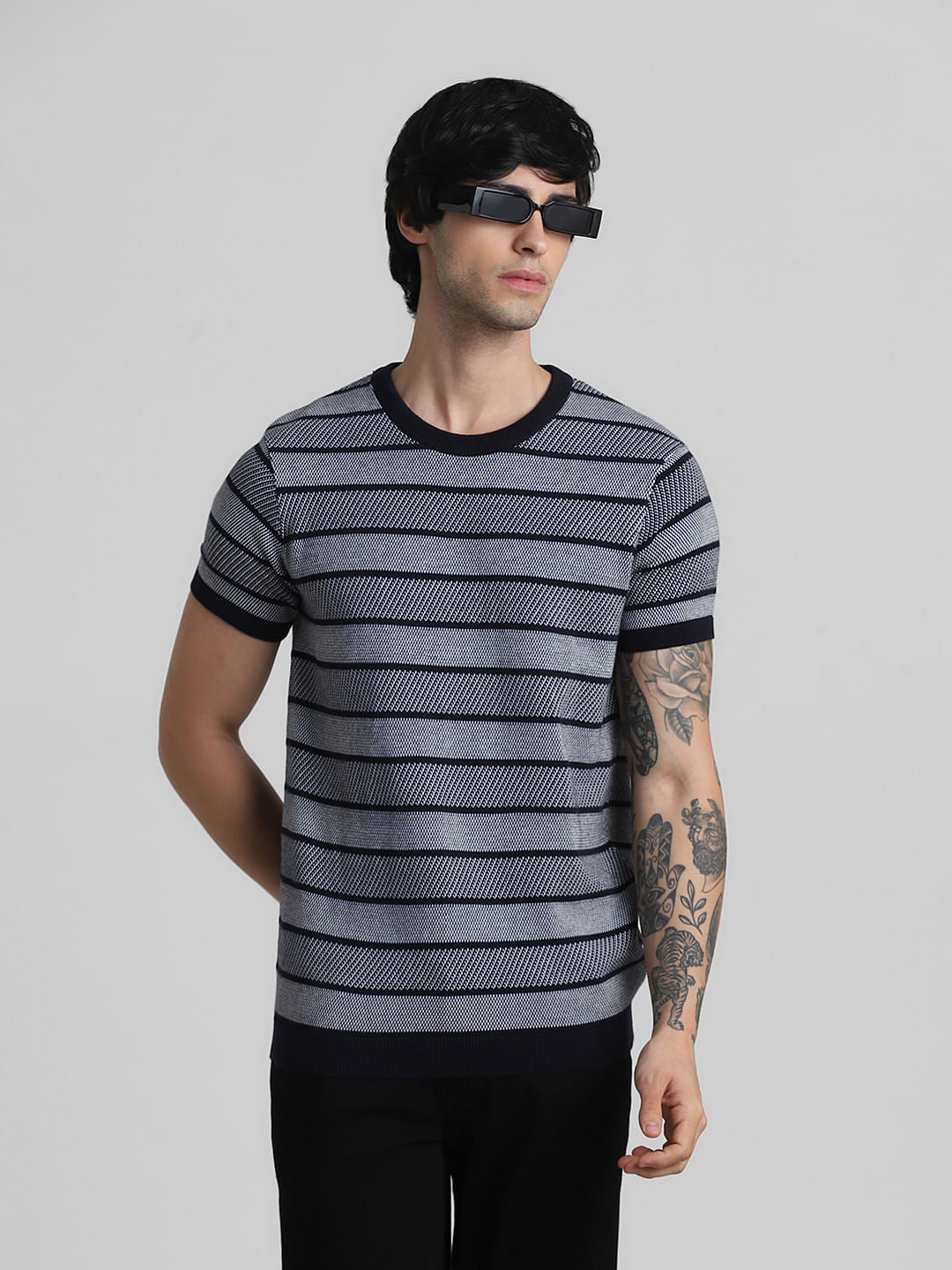 Black Striped Knitted T-shirt - S