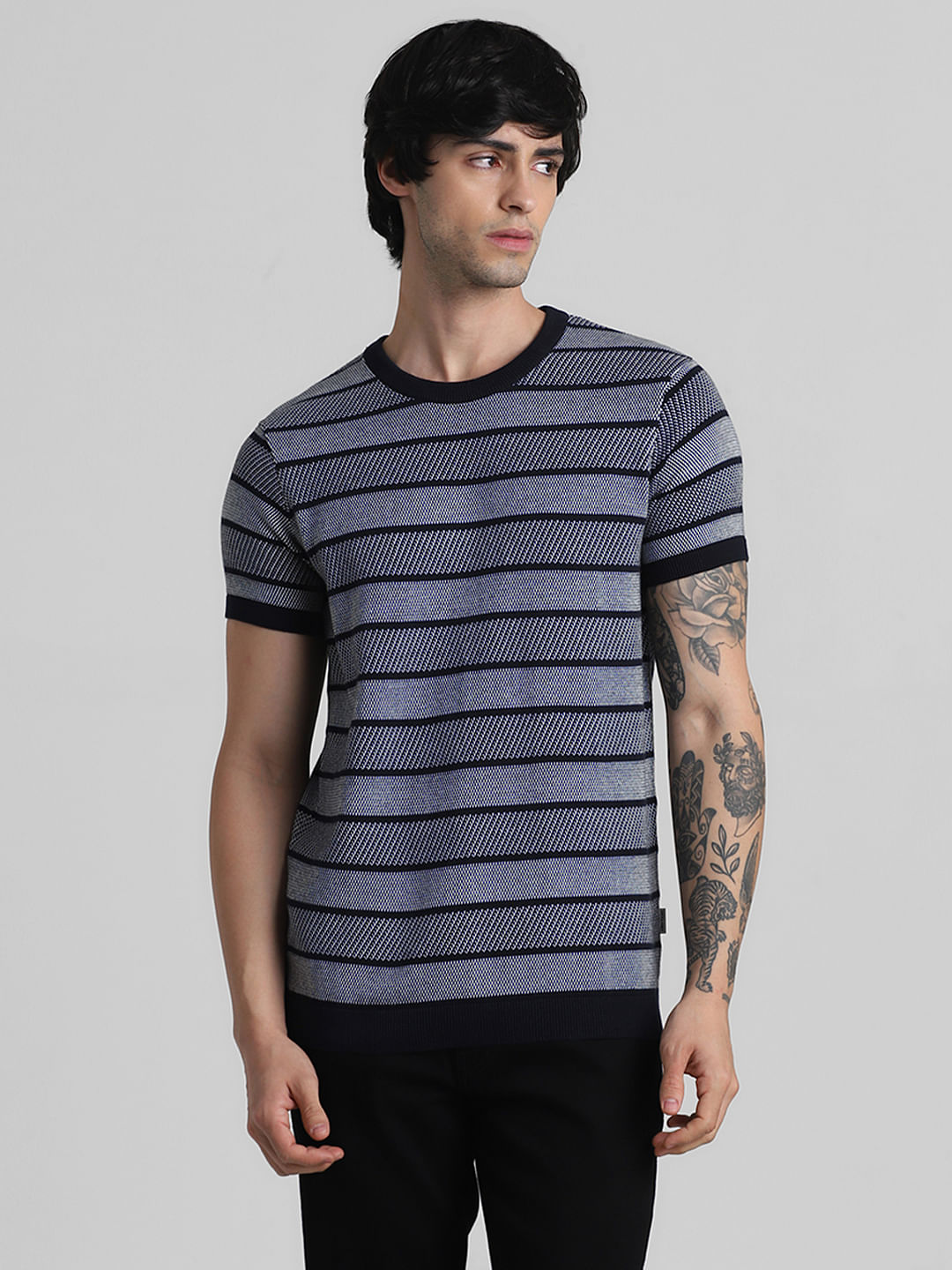 Black Striped Knitted T-shirt