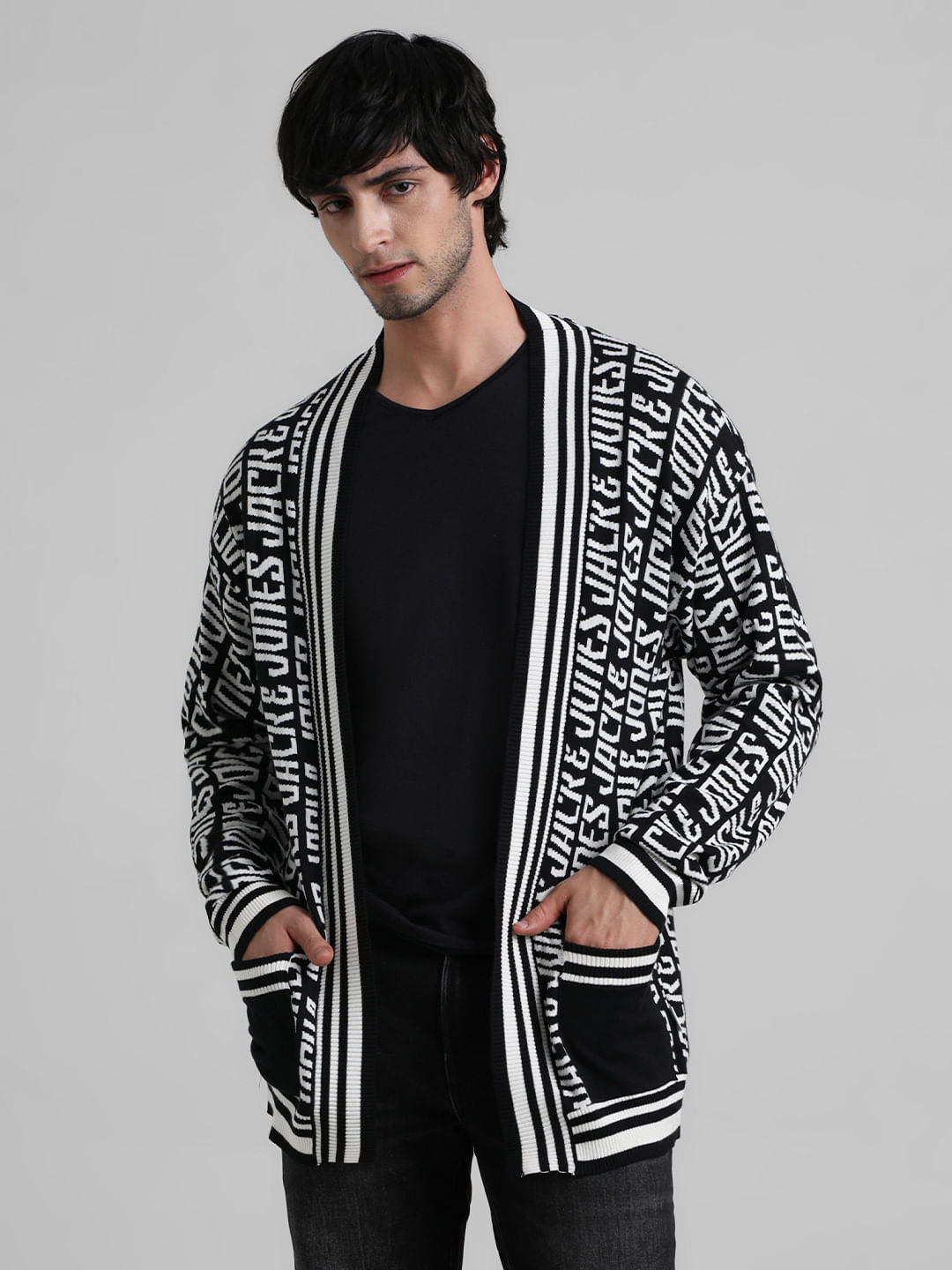 Black Logo Text Knit Shrug