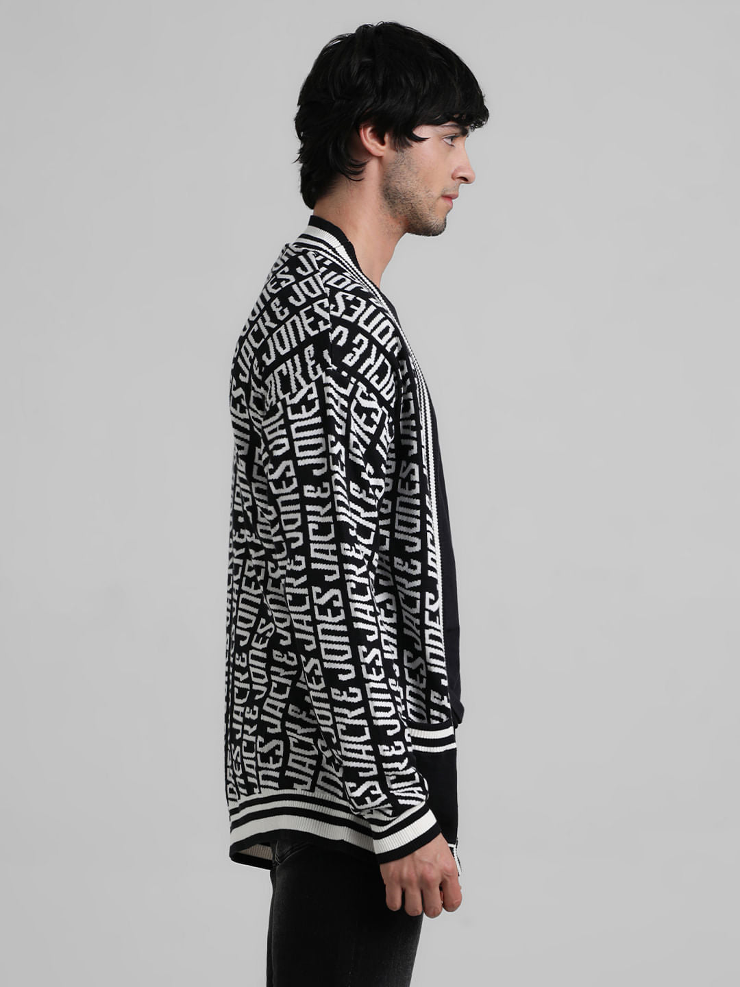 Black Logo Text Knit Shrug