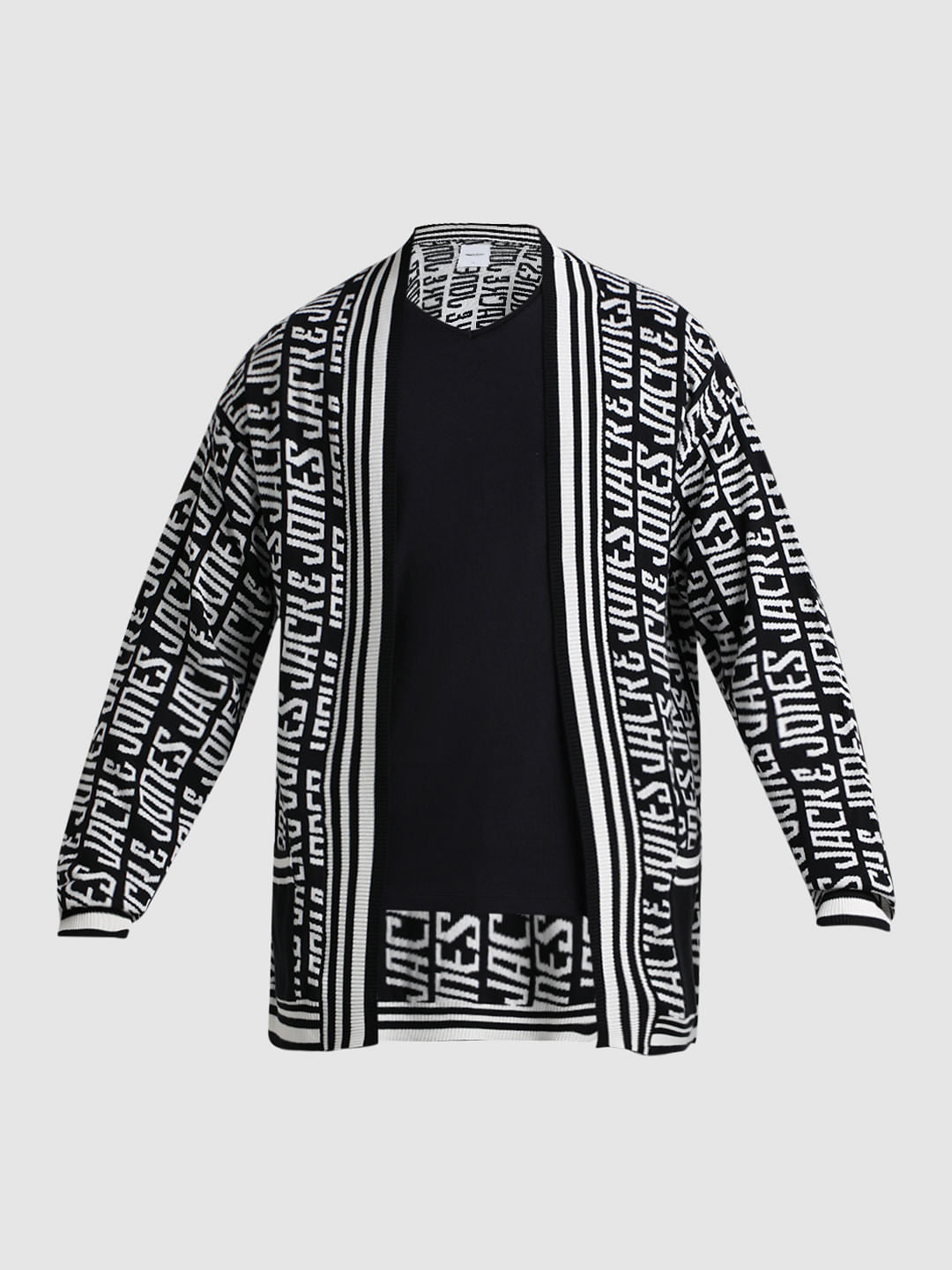 Black Logo Text Knit Shrug
