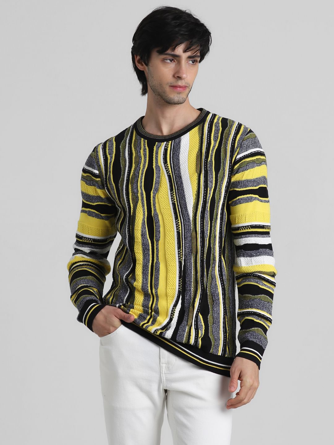 Yellow Abstract Print Pullover - S