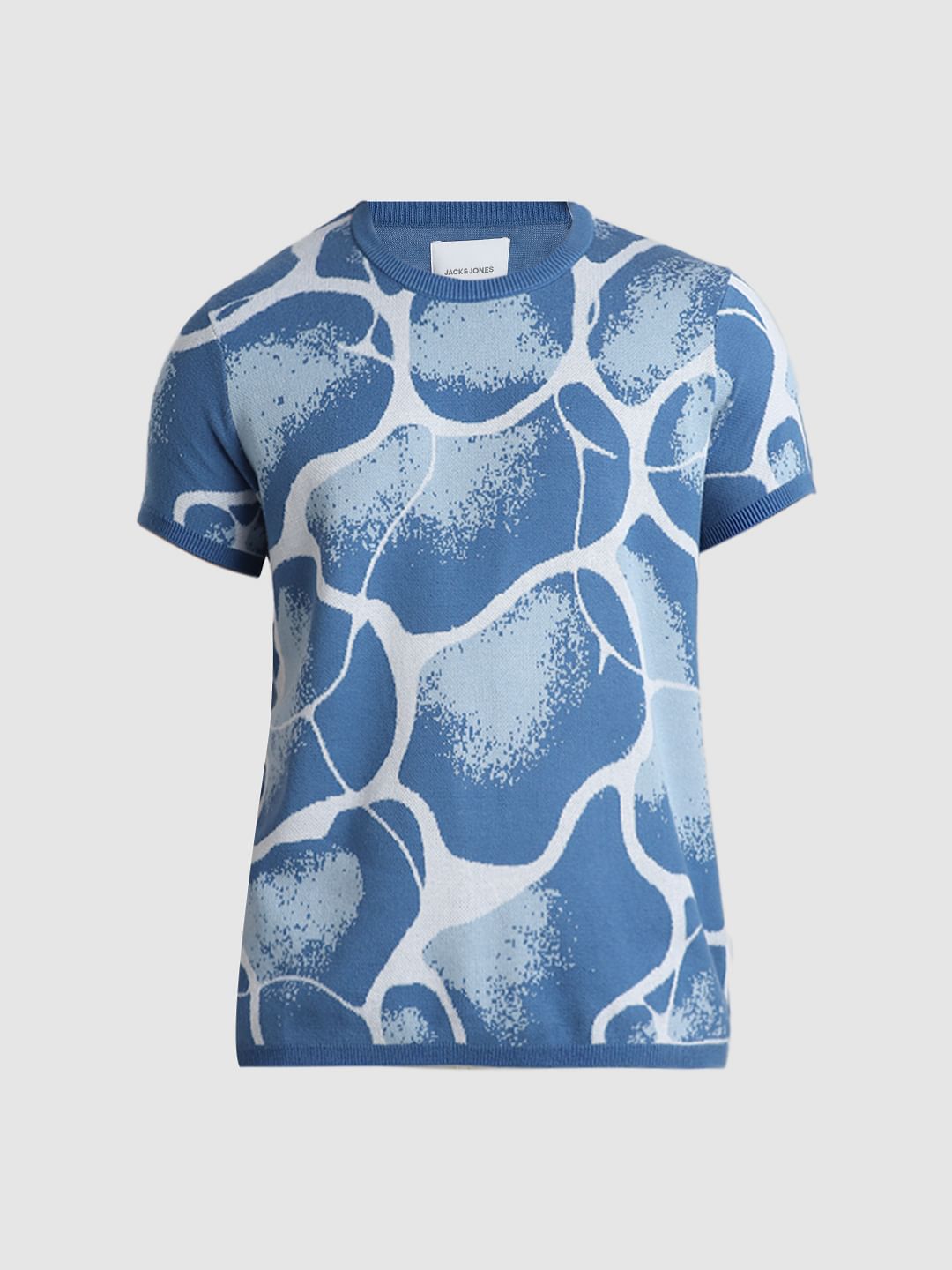 Blue Printed Crew Neck T-shirt
