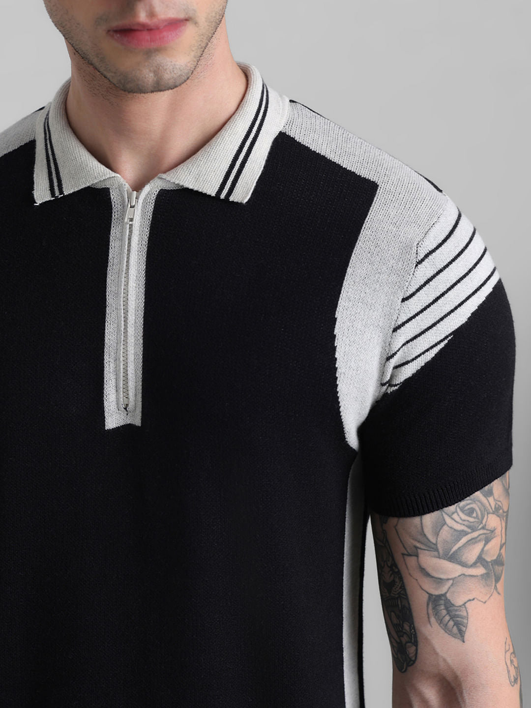 Black Colourblocked Knitted Polo