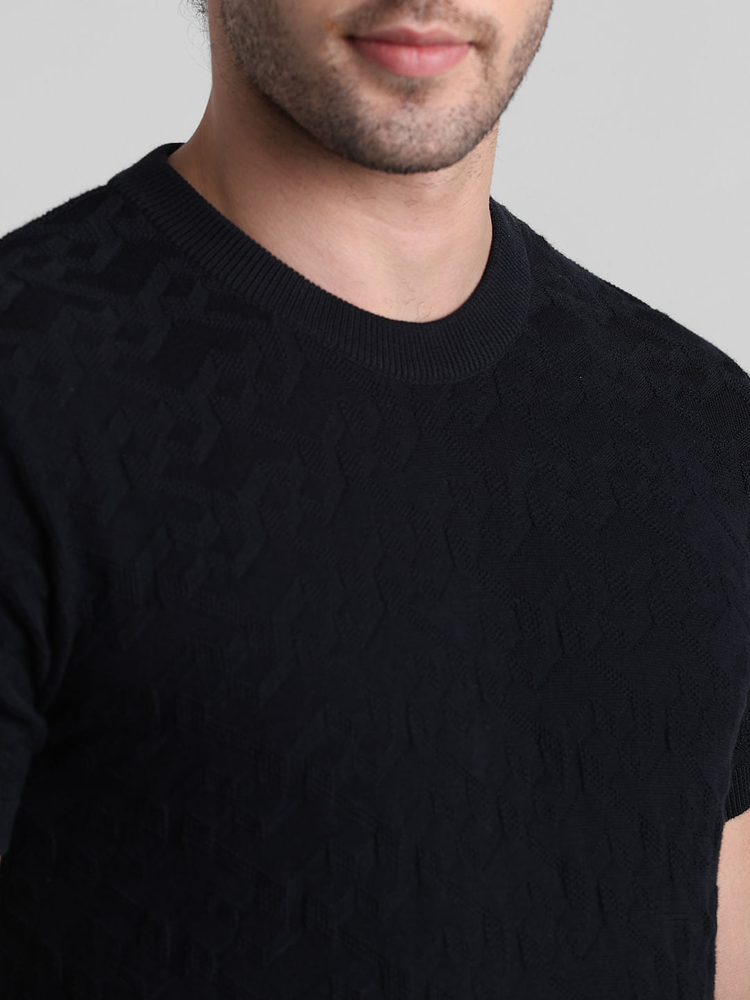 Black Textured Crew Neck T-shirt
