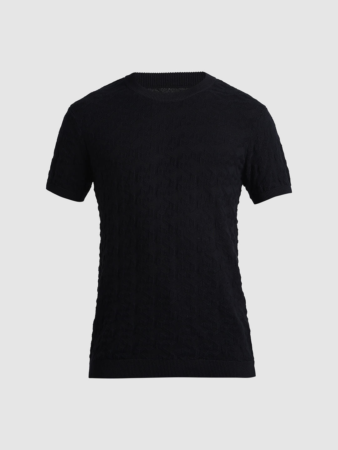 Black Textured Crew Neck T-shirt