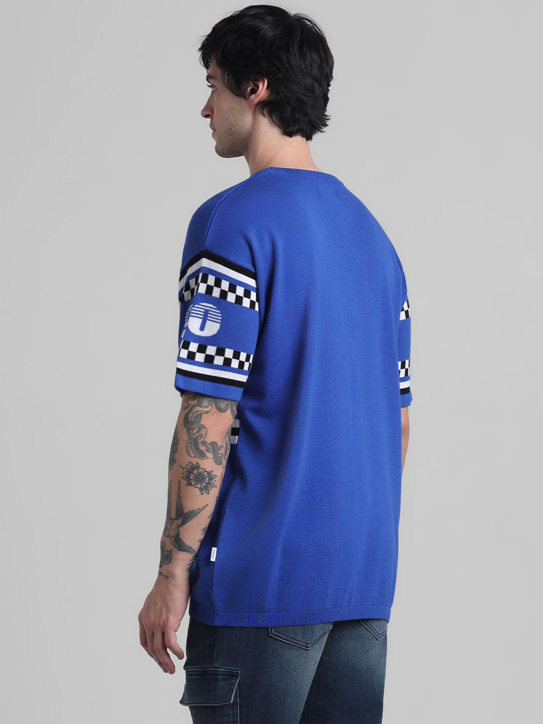 Blue Logo Text Knitted T-shirt