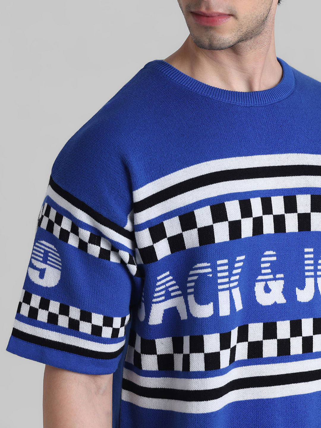 Blue Logo Text Knitted T-shirt