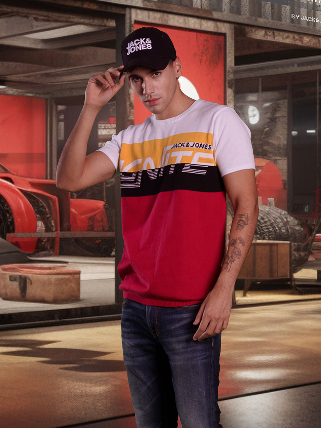 Red Colourblocked Knitted T-shirt - S