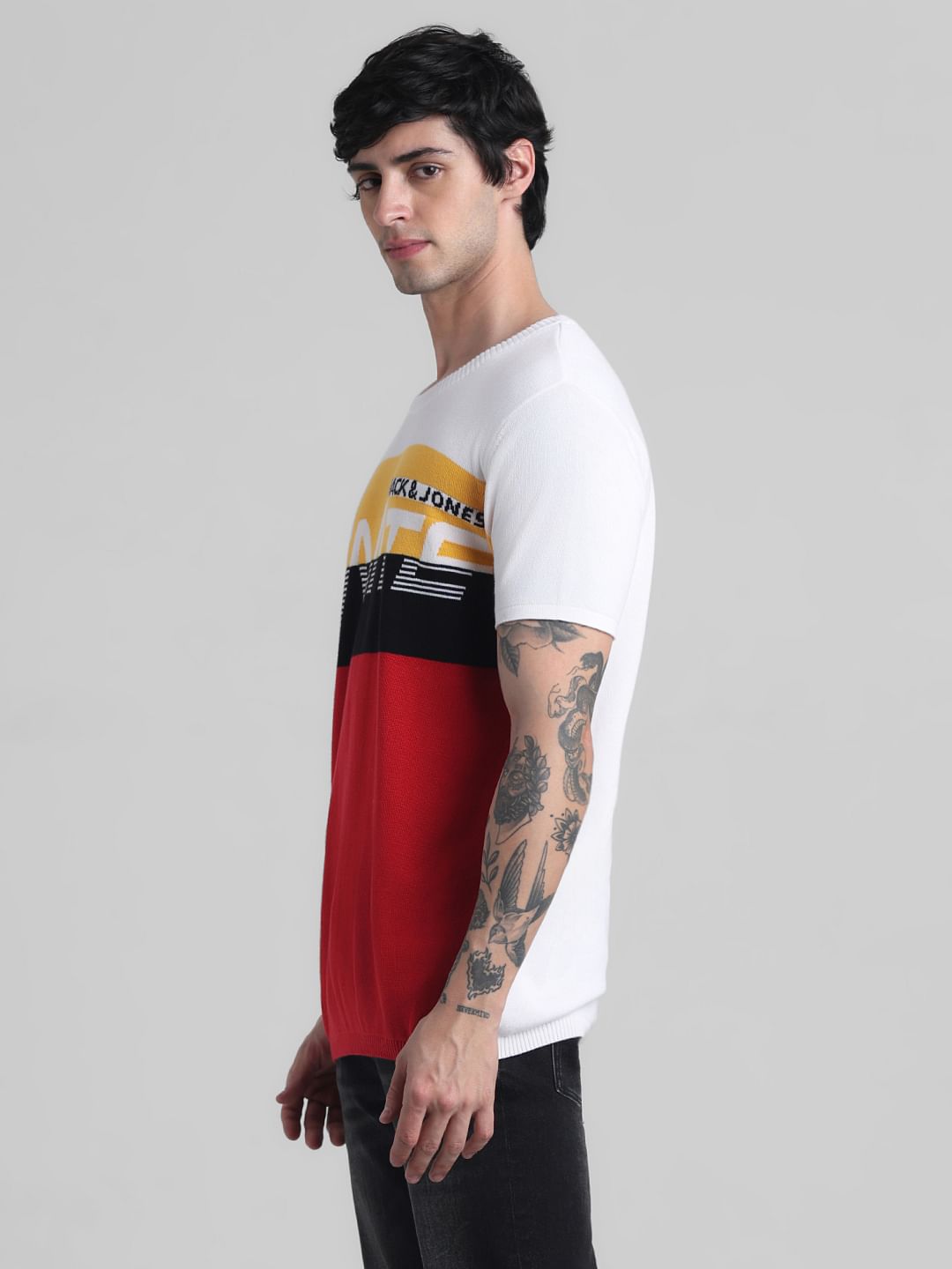 Red Colourblocked Knitted T-shirt