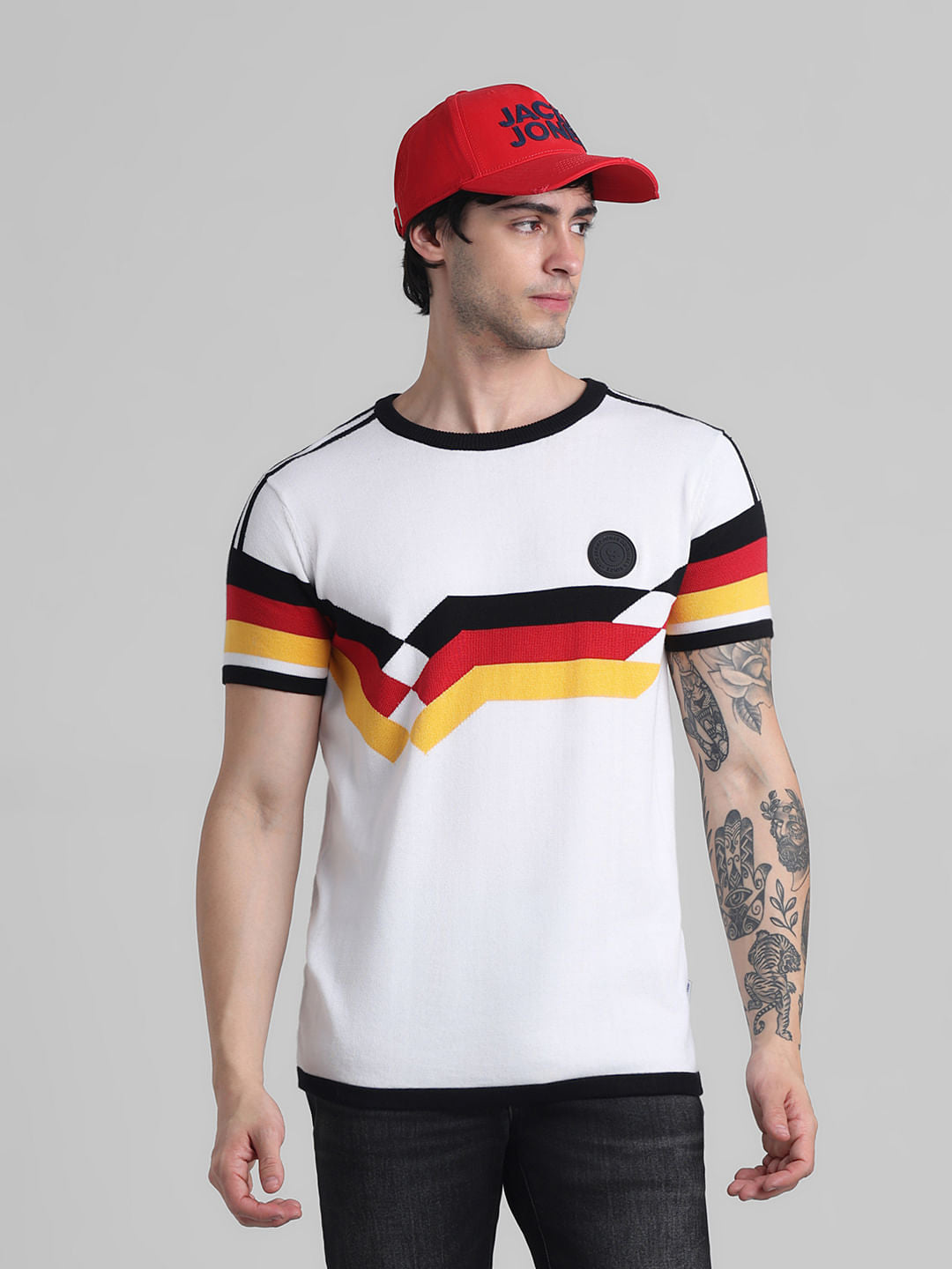 White Colourblocked Knitted T-shirt - S