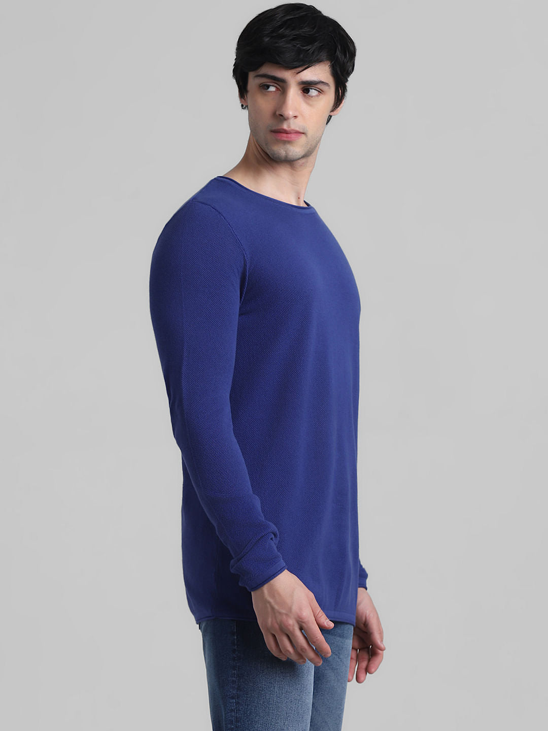 Dark Blue Knitted Cotton Pullover
