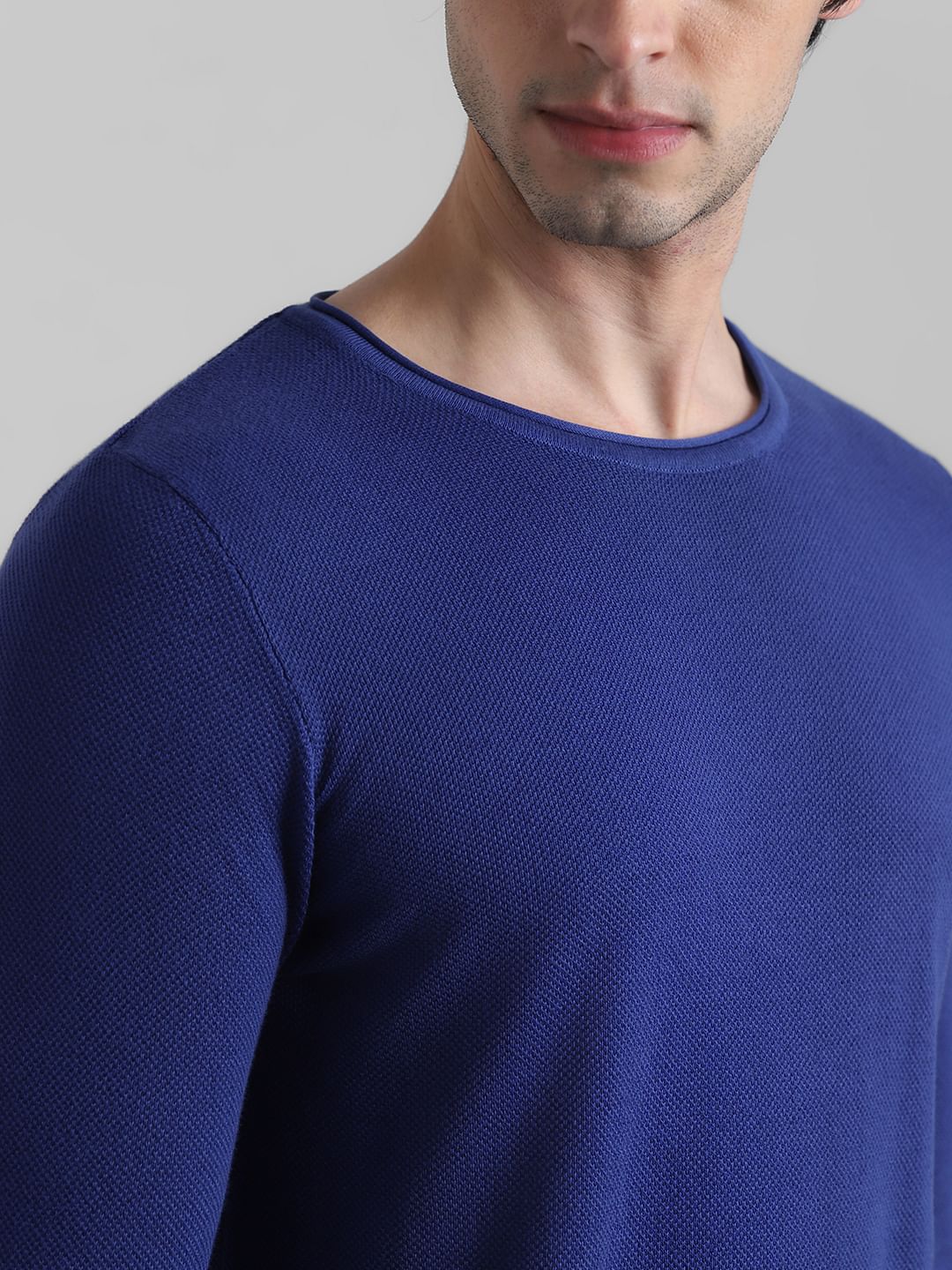 Dark Blue Knitted Cotton Pullover