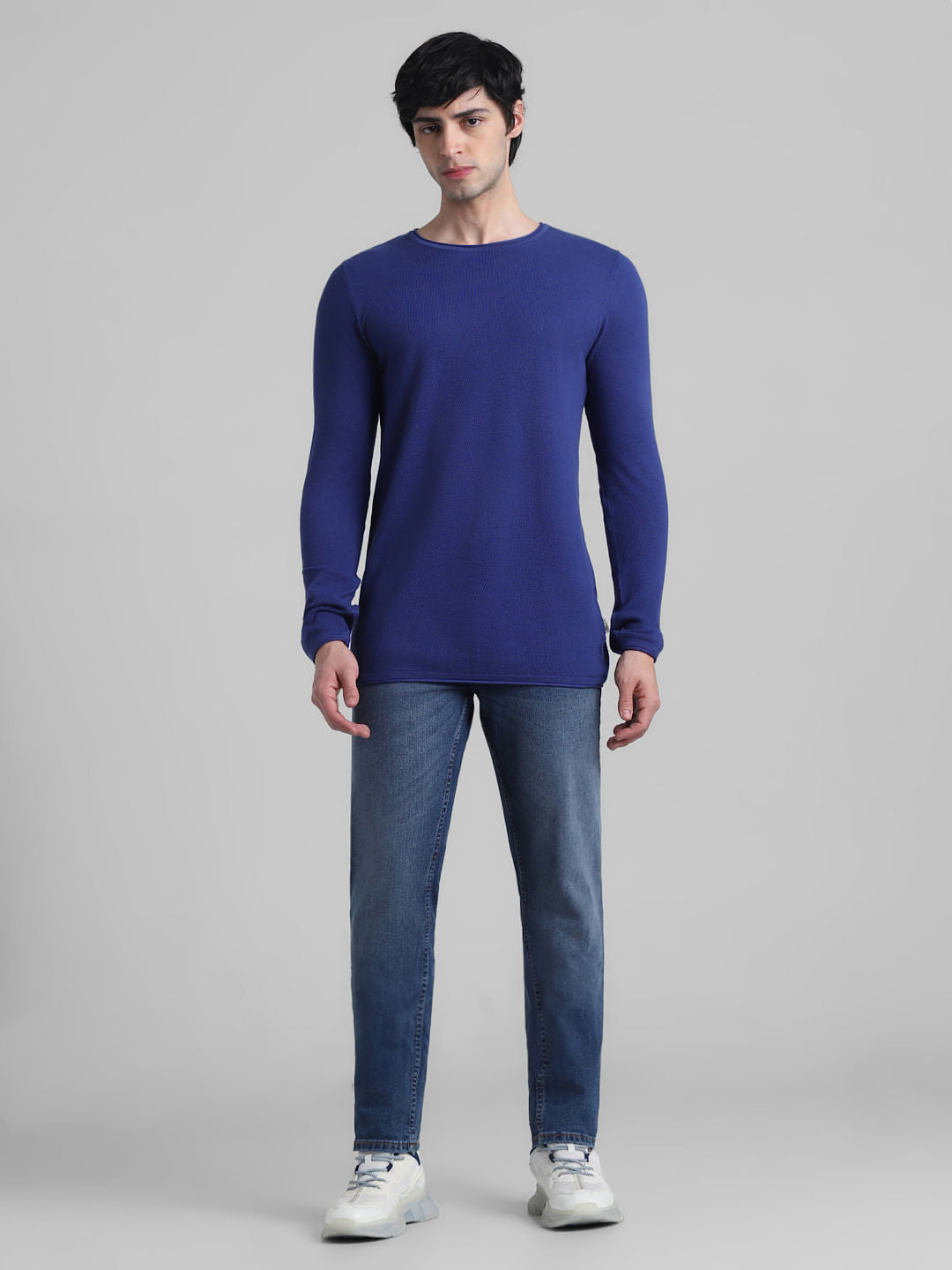 Dark Blue Knitted Cotton Pullover