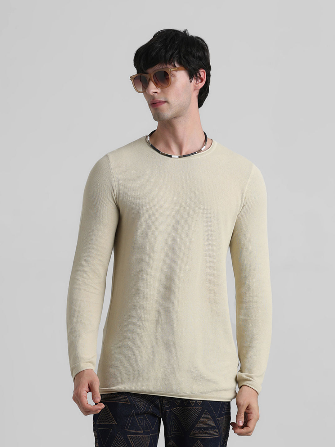 Beige Crew Neck Pullover