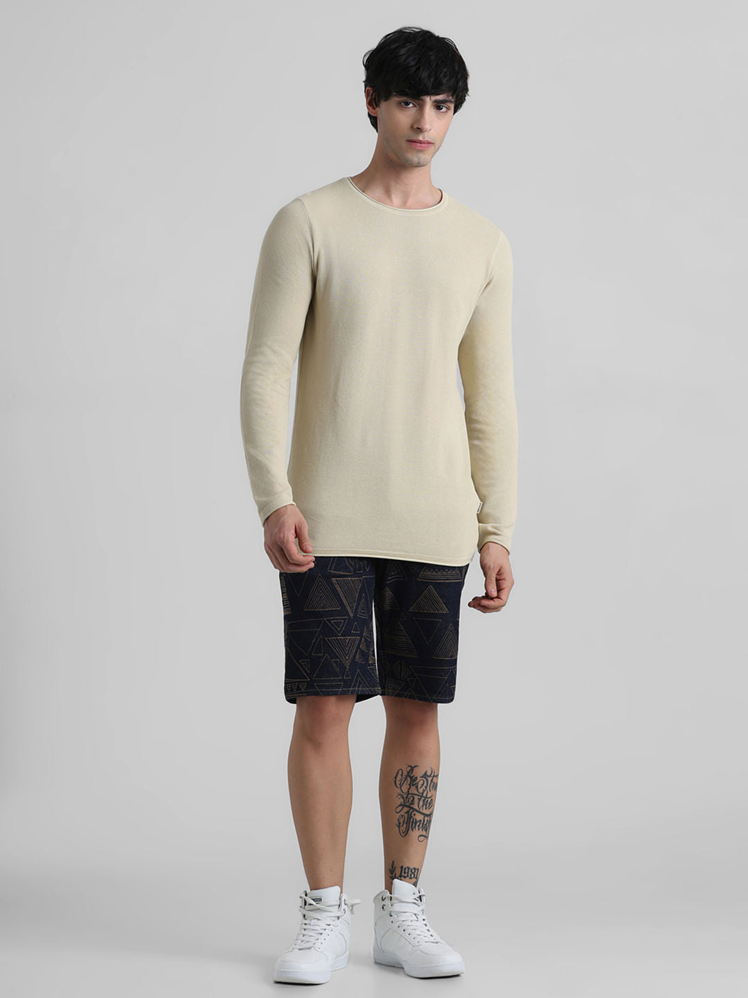 Beige Crew Neck Pullover