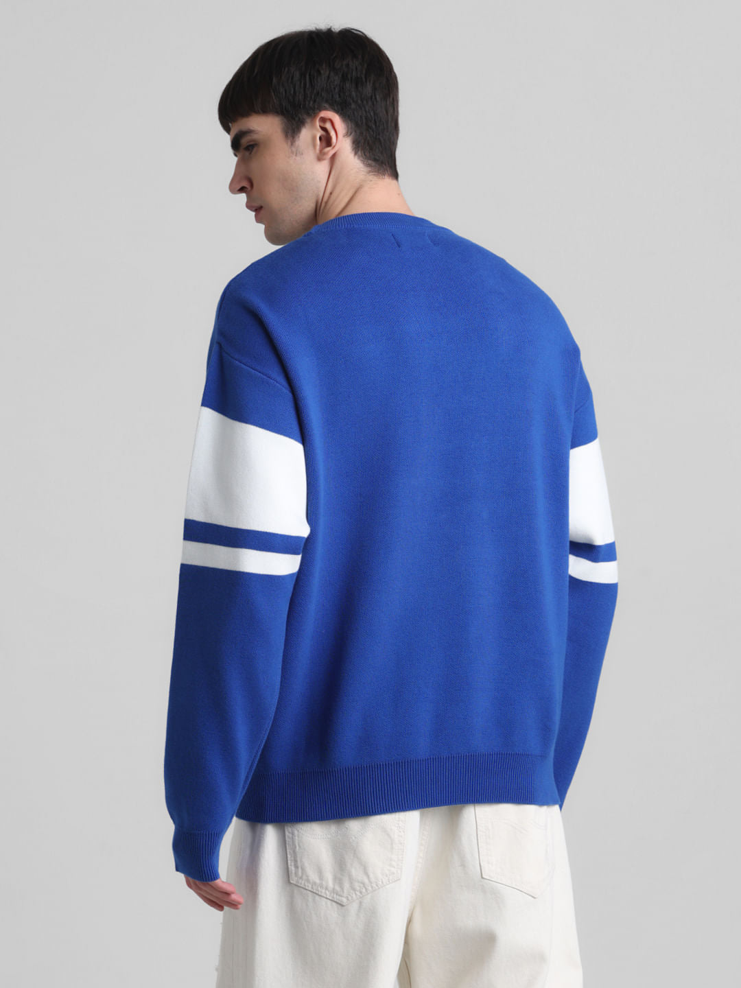 Blue Colourblocked Oversized Pullover