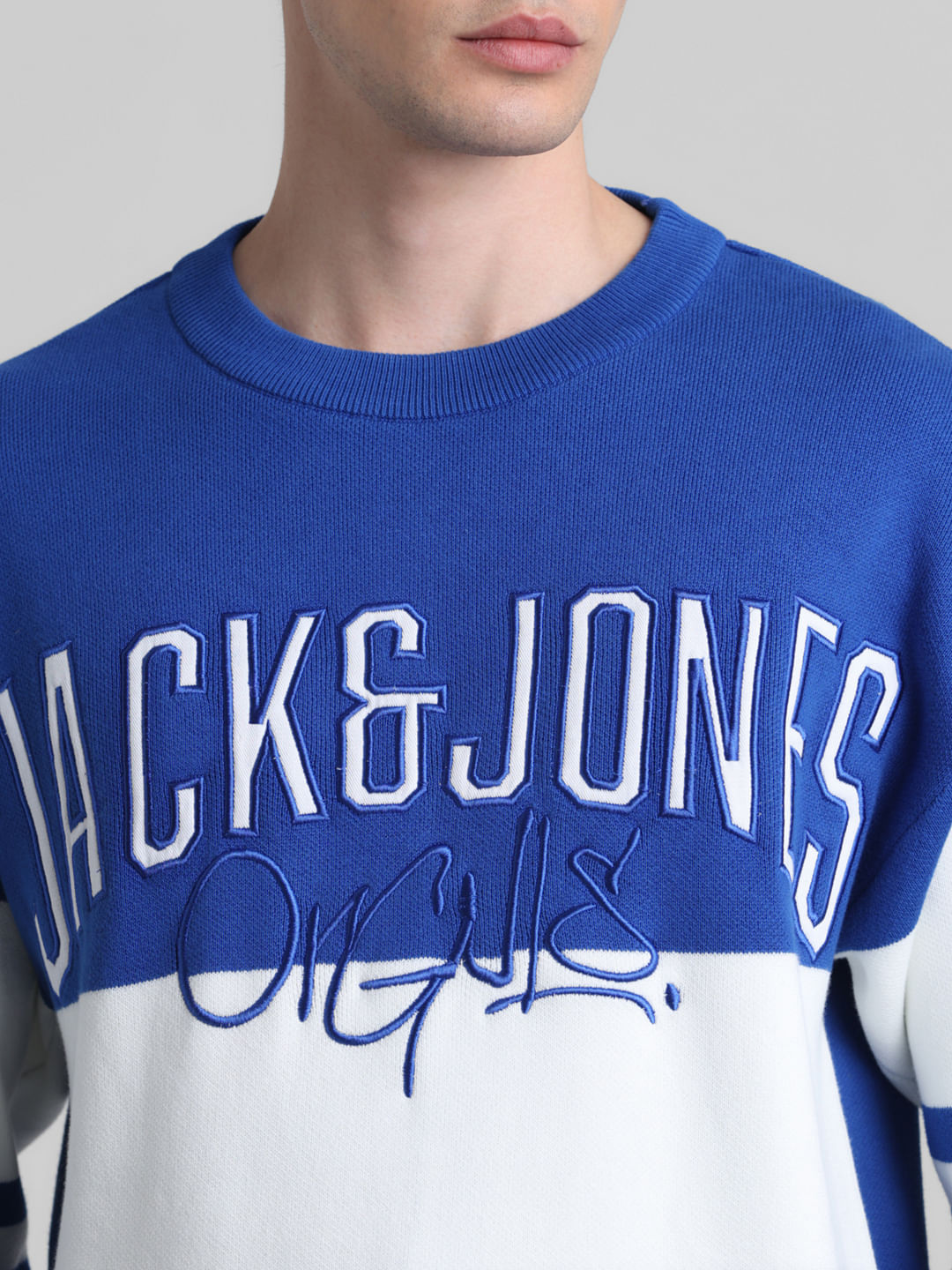 Blue Colourblocked Oversized Pullover