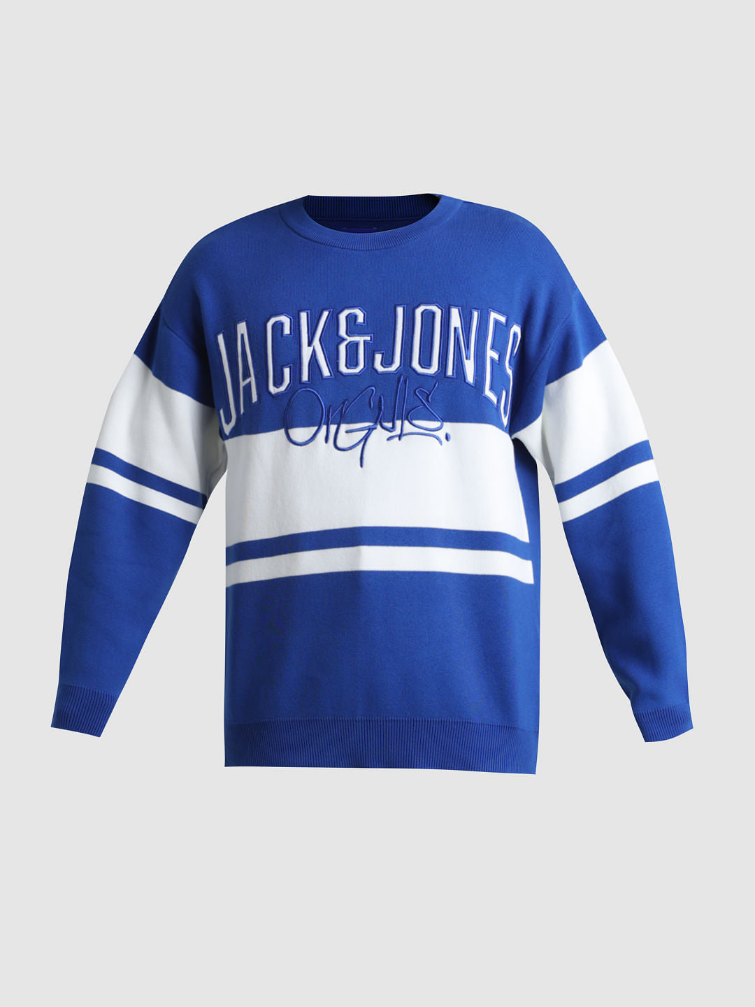 Blue Colourblocked Oversized Pullover