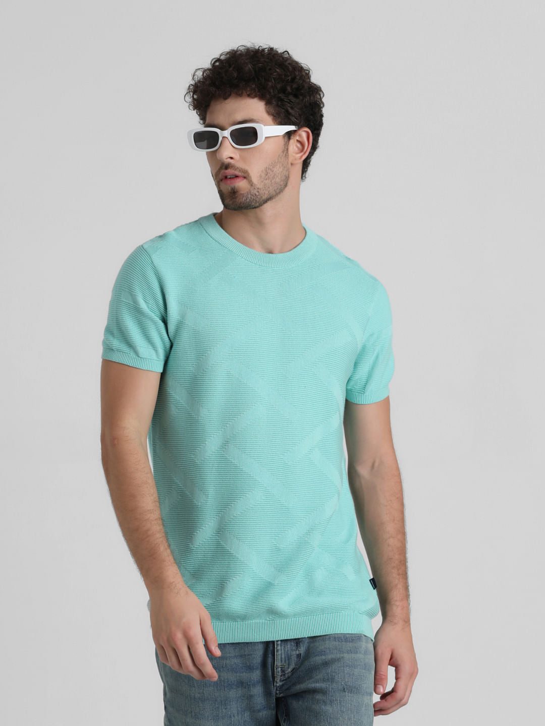 Green Knitted Crew Neck T-shirt - S