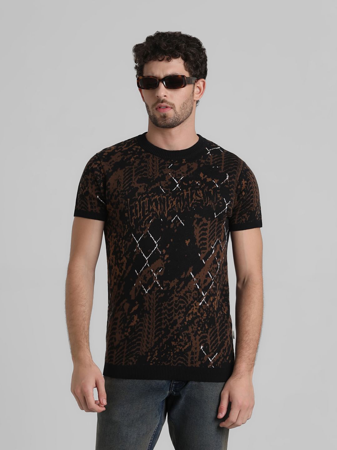 Black Printed Knitted T-shirt - S