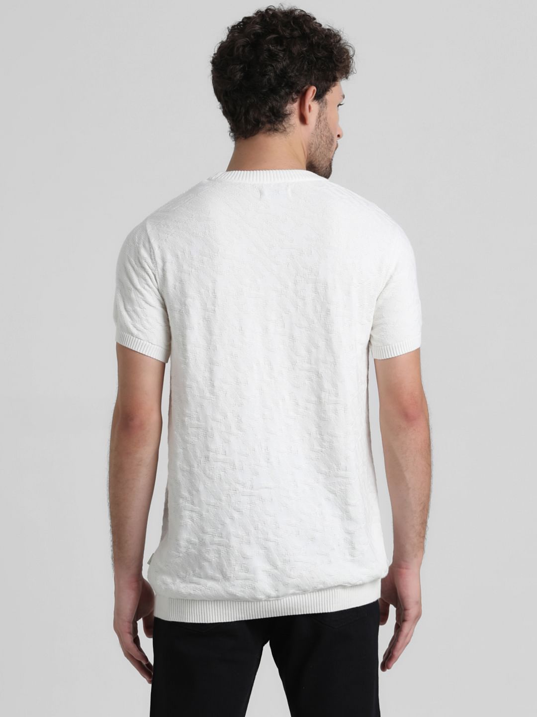 White Textured Knitted T-shirt