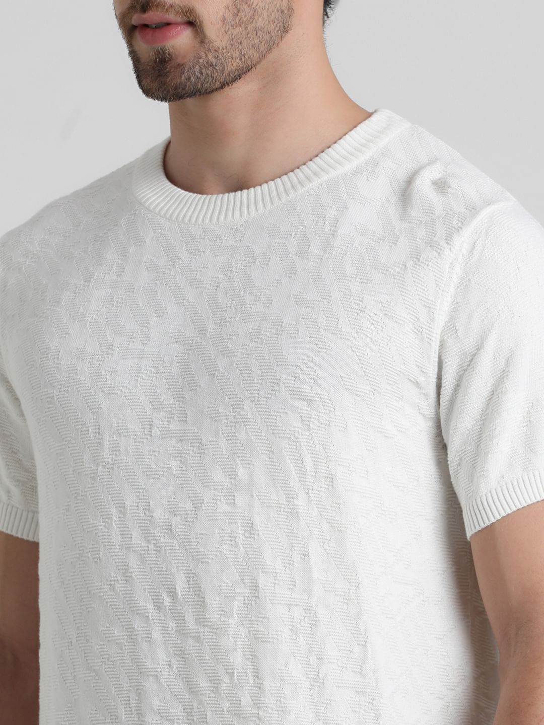 White Textured Knitted T-shirt