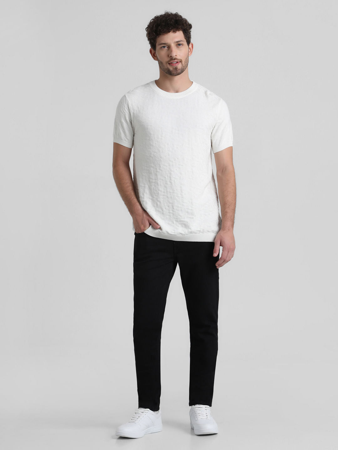 White Textured Knitted T-shirt