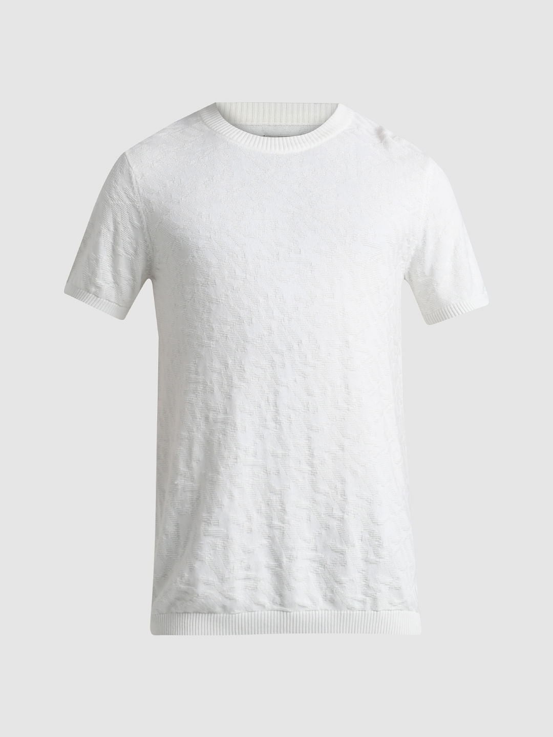 White Textured Knitted T-shirt
