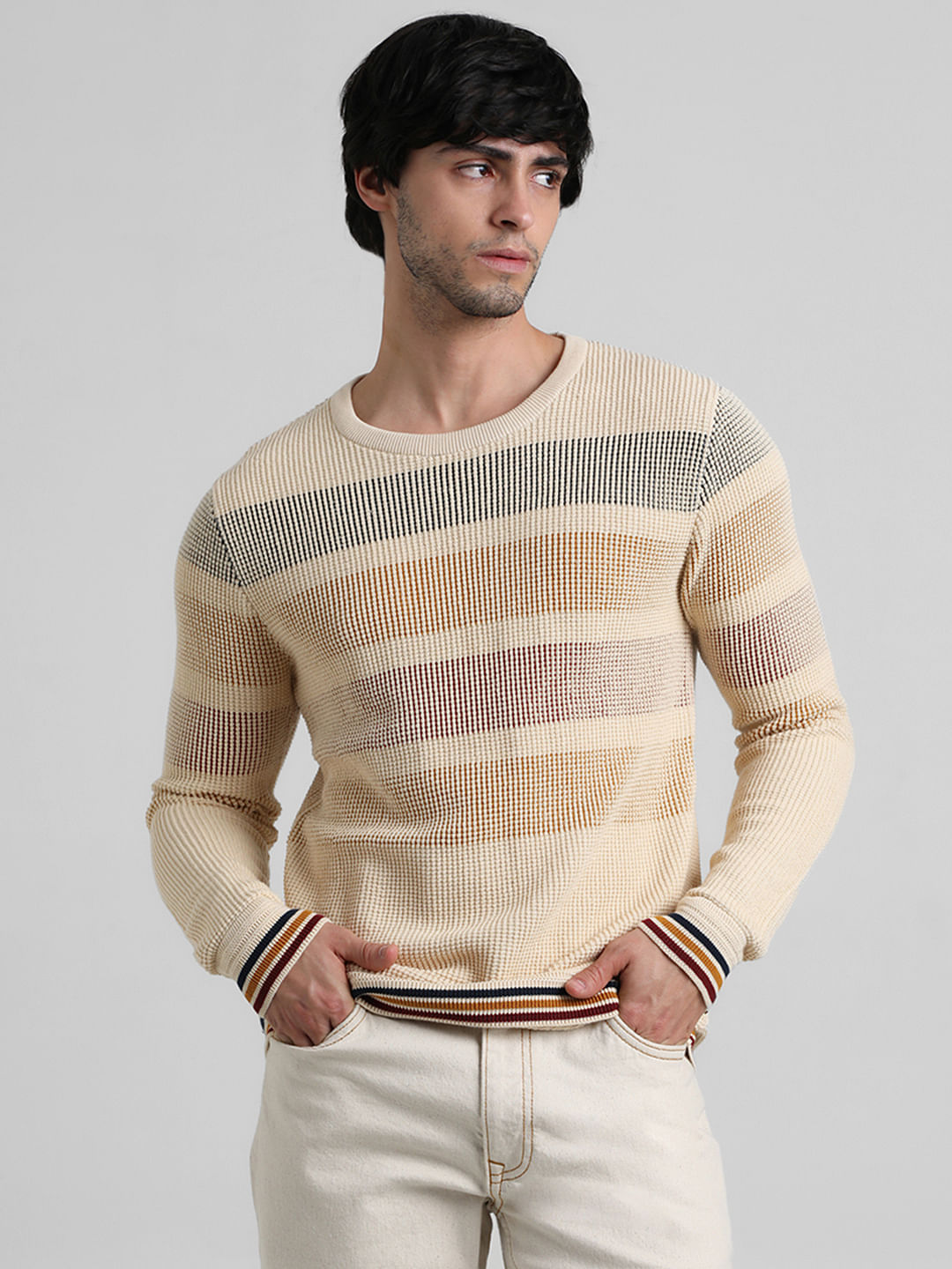 Beige Jacquard Pullover