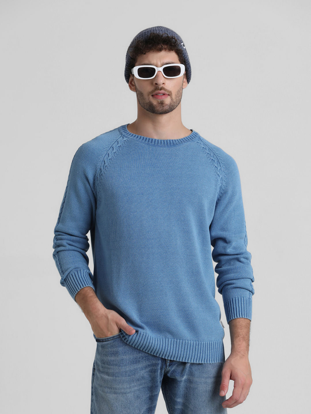 Blue Knit Crew Neck T-shirt - S