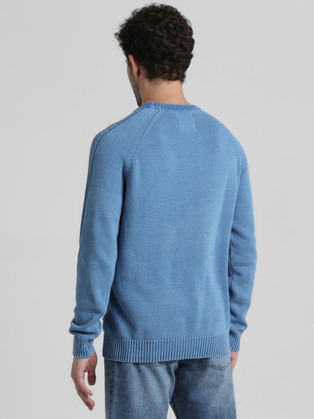 Blue Knit Crew Neck T-shirt