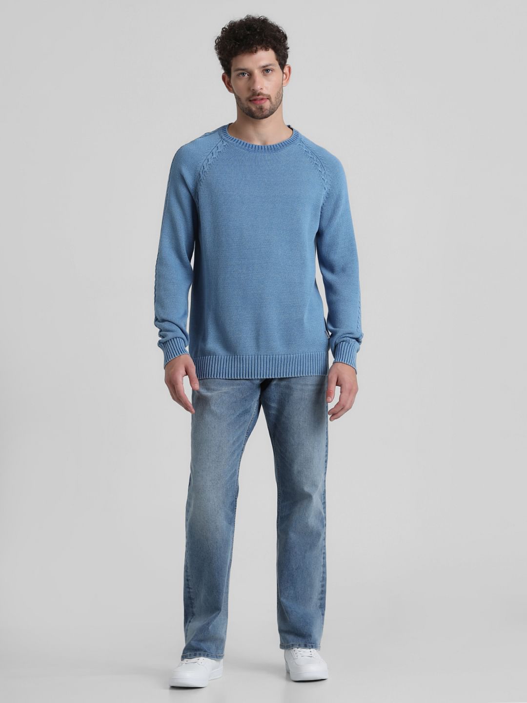 Blue Knit Crew Neck T-shirt