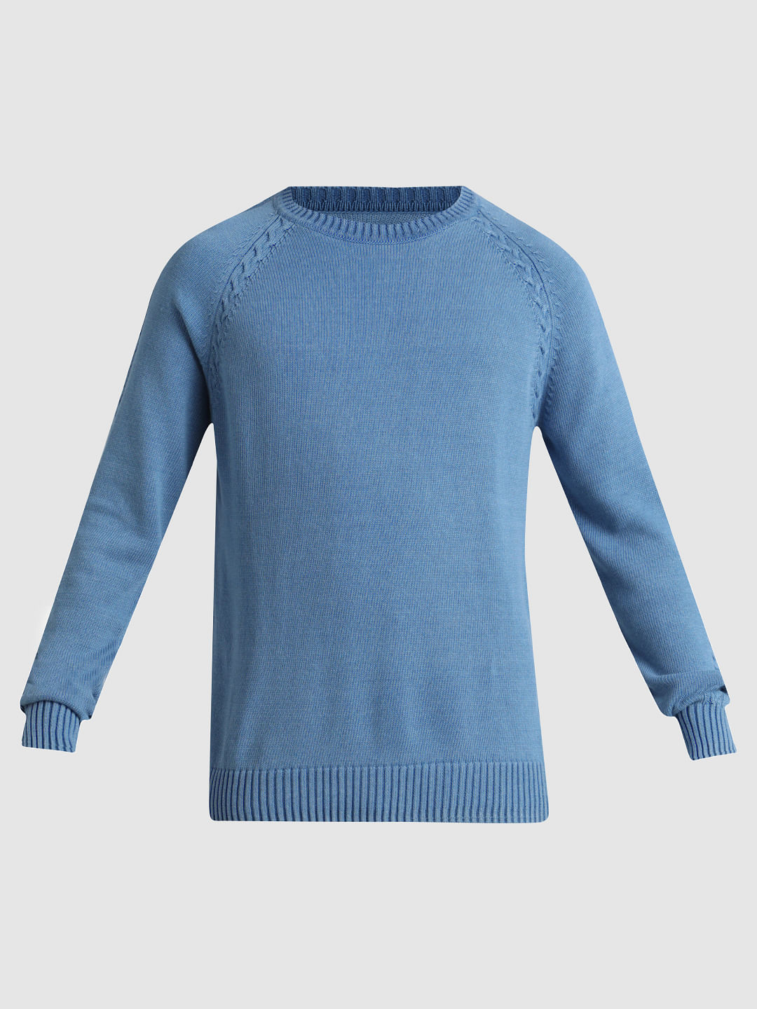Blue Knit Crew Neck T-shirt