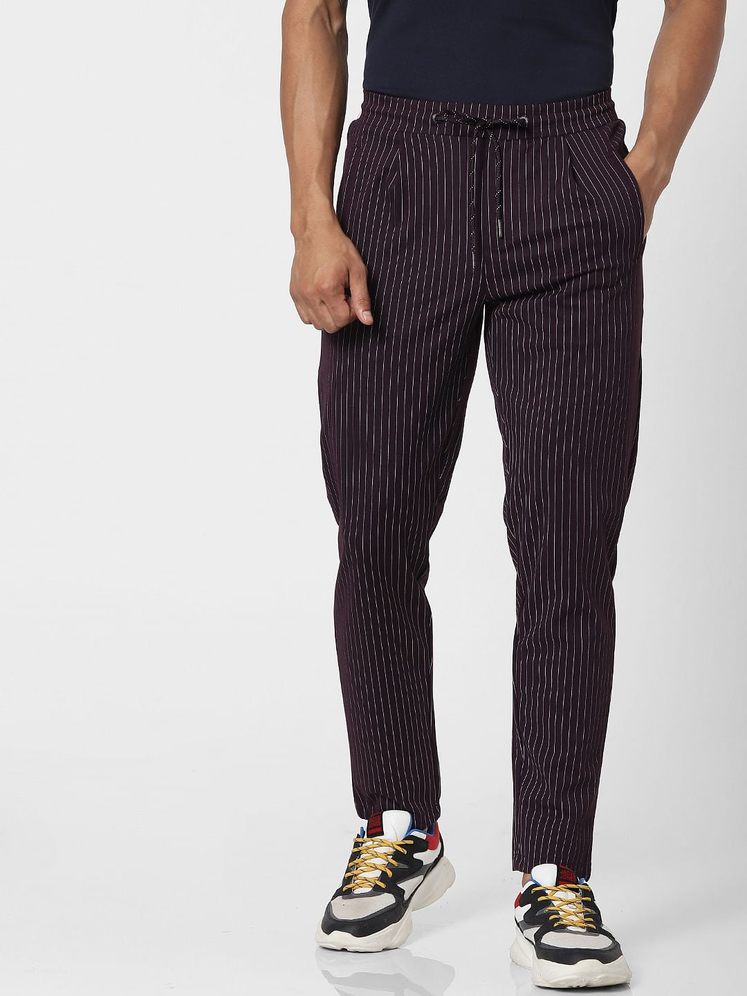 Purple Mid Rise Striped Pants - XS