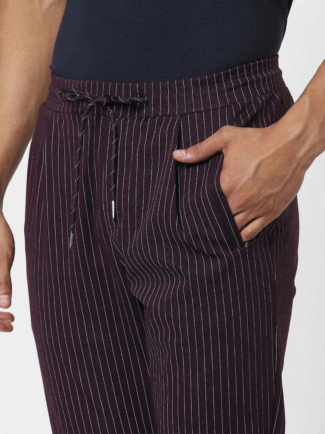 Purple Mid Rise Striped Pants