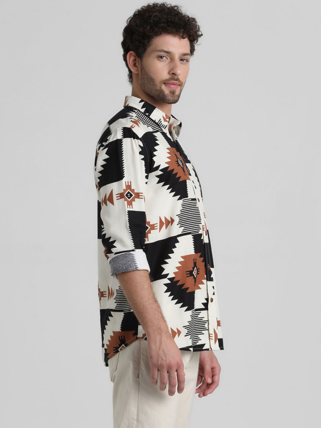 White Abstract Print Full Sleeves Shirt