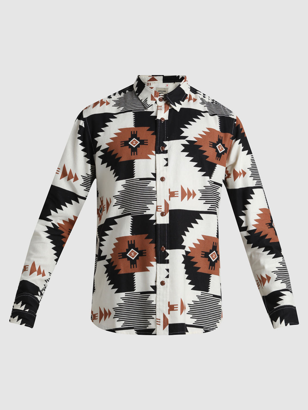 White Abstract Print Full Sleeves Shirt