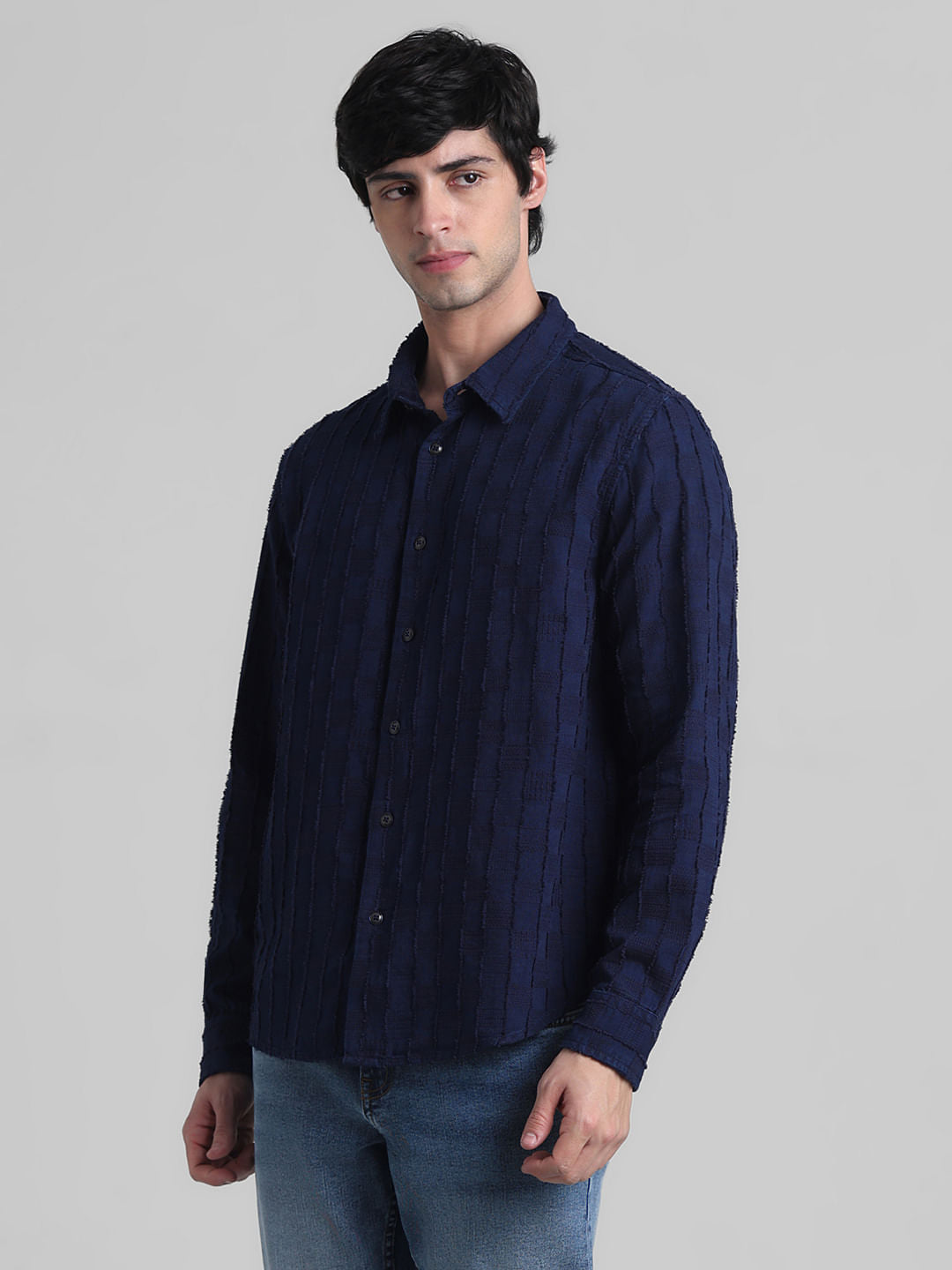 Dark Blue Jacquard Oversized Shirt