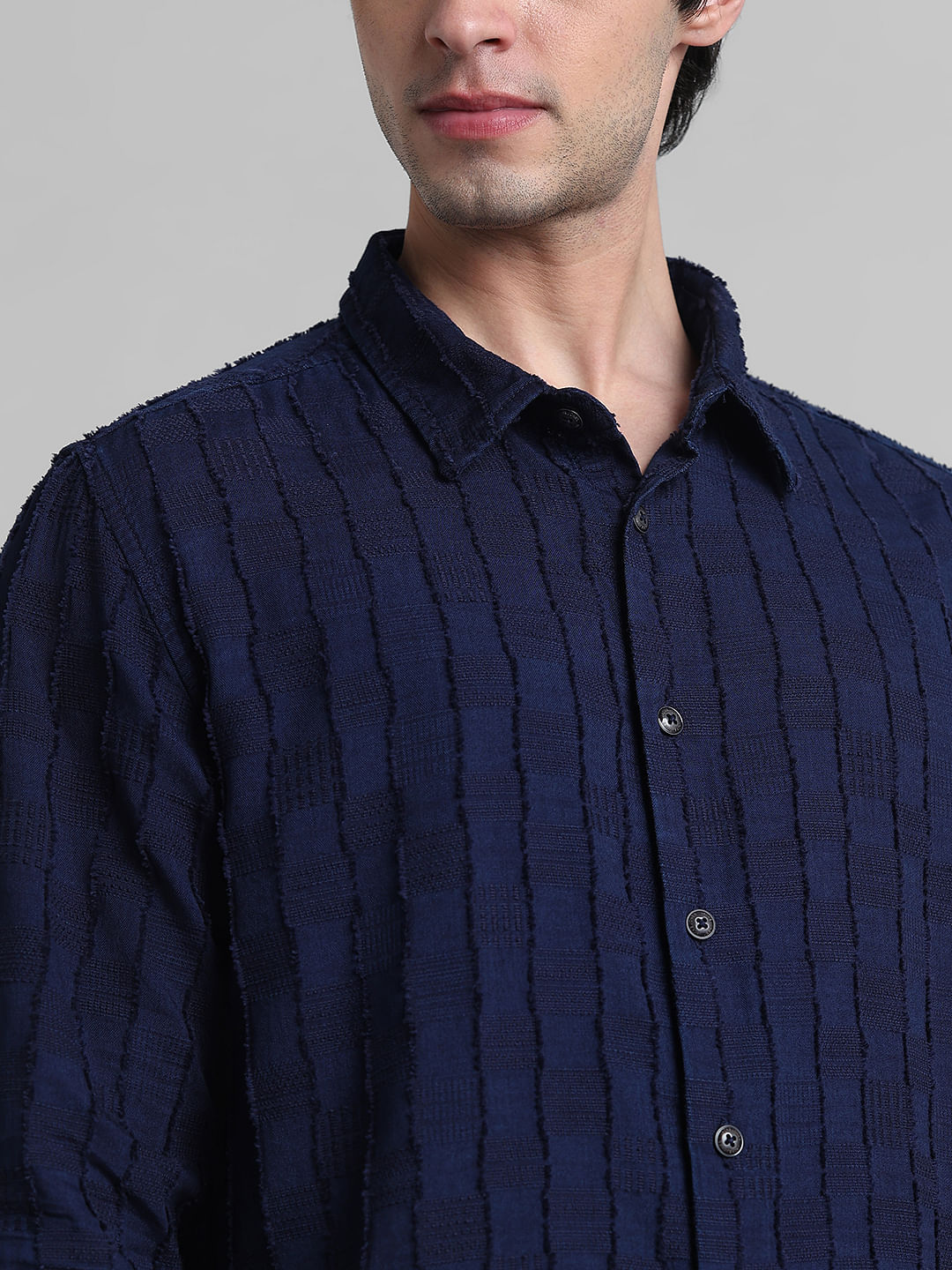 Dark Blue Jacquard Oversized Shirt