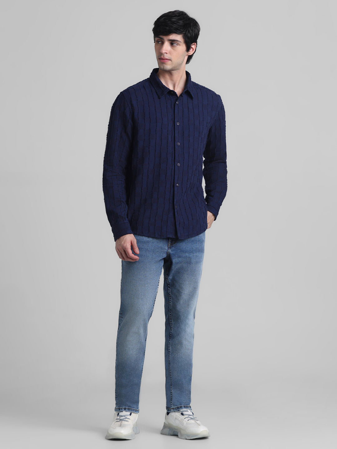 Dark Blue Jacquard Oversized Shirt