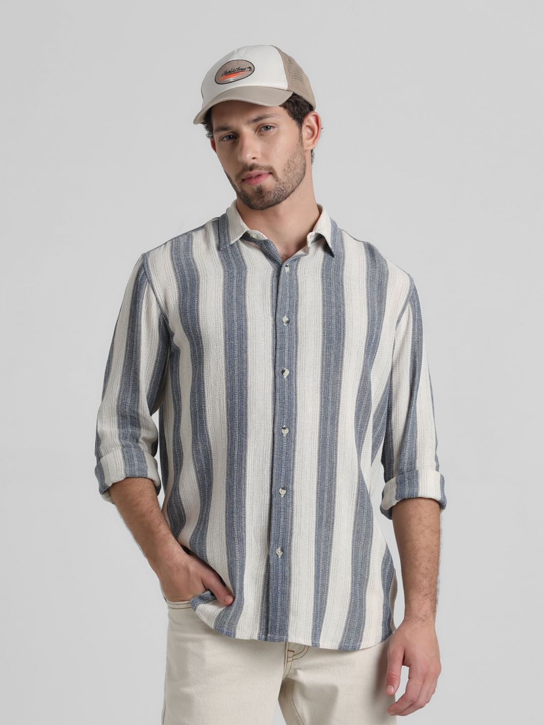 White Yard Dyed Striped Shirt - S
